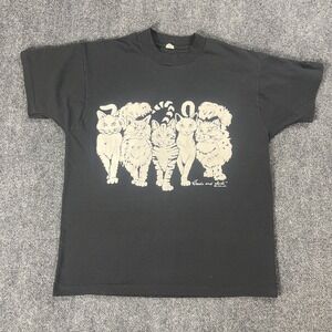 Vintage Heads and Tails Linda Lori Cat Graphic T-Shirt Black XL Screen Stars